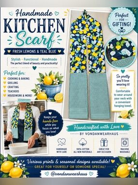 Handmade Lemon Print Kitchen Scarf